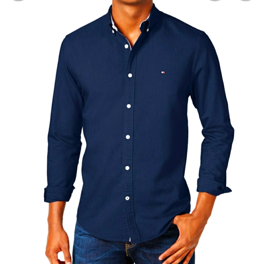 Vintage Tommy Hilfiger Navy Blue Shirt 100% Cotton - Picture 1 of 11